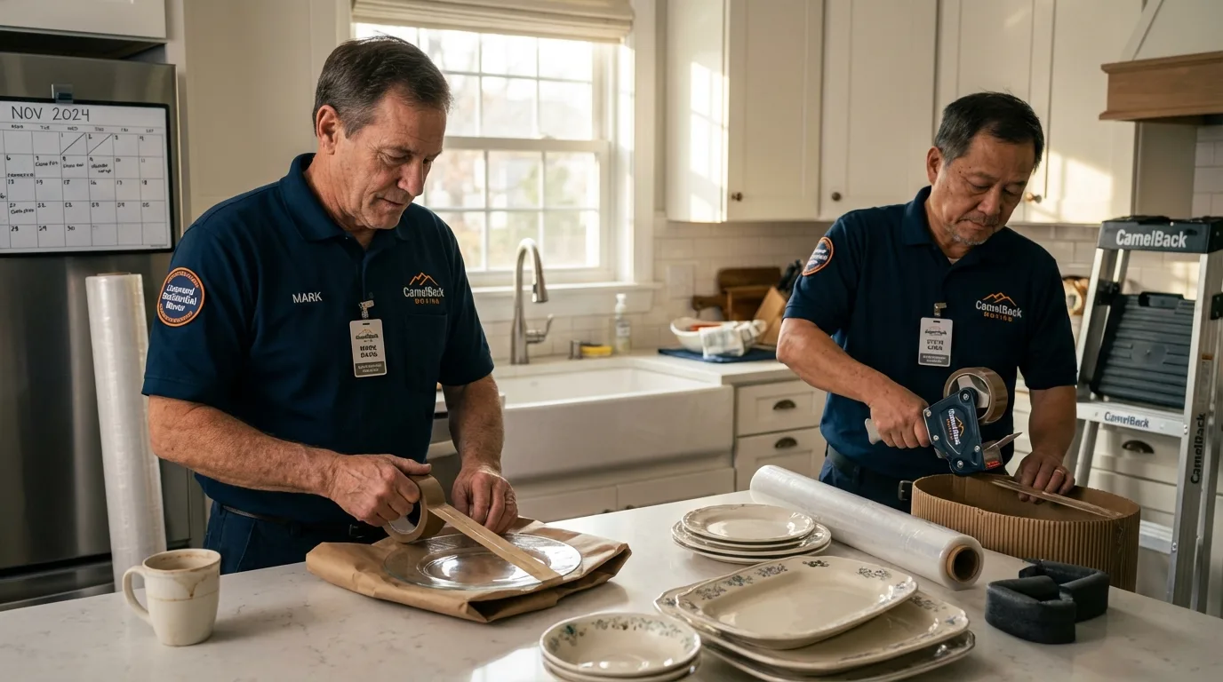 Professional crew packing kitchen dishware in Dandridge, TN